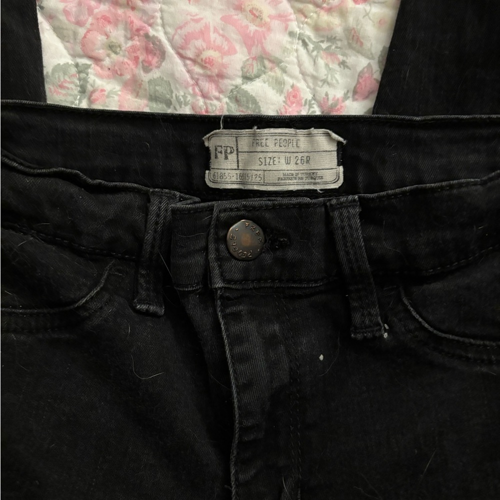 Free People High Rise Black Jeans with Textured Denim